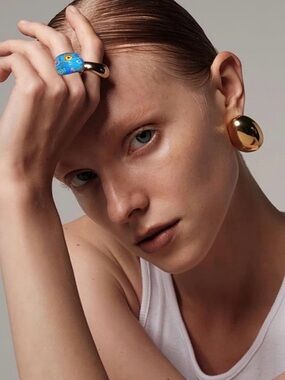 Murano Blue & Gold Statement Glass Ring